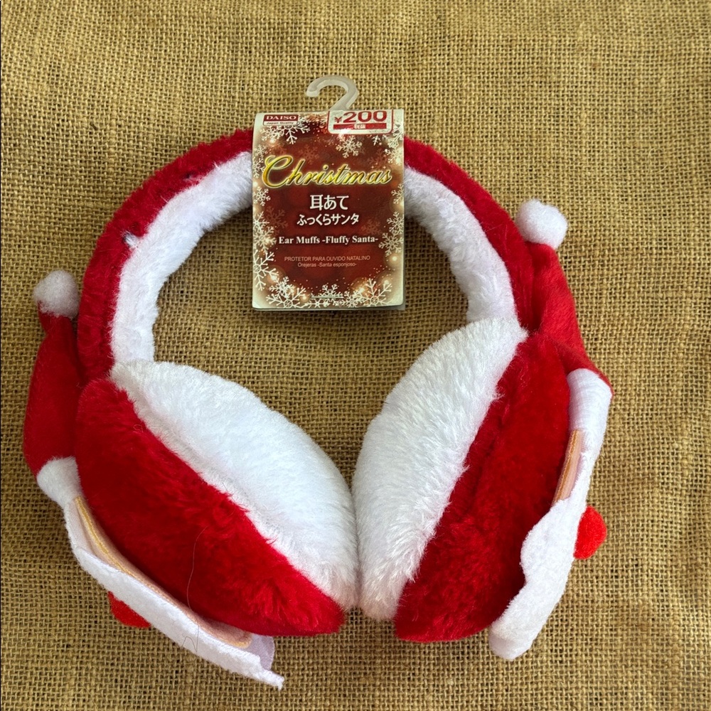 Daiso Red and White Plush On-Ear Headphones